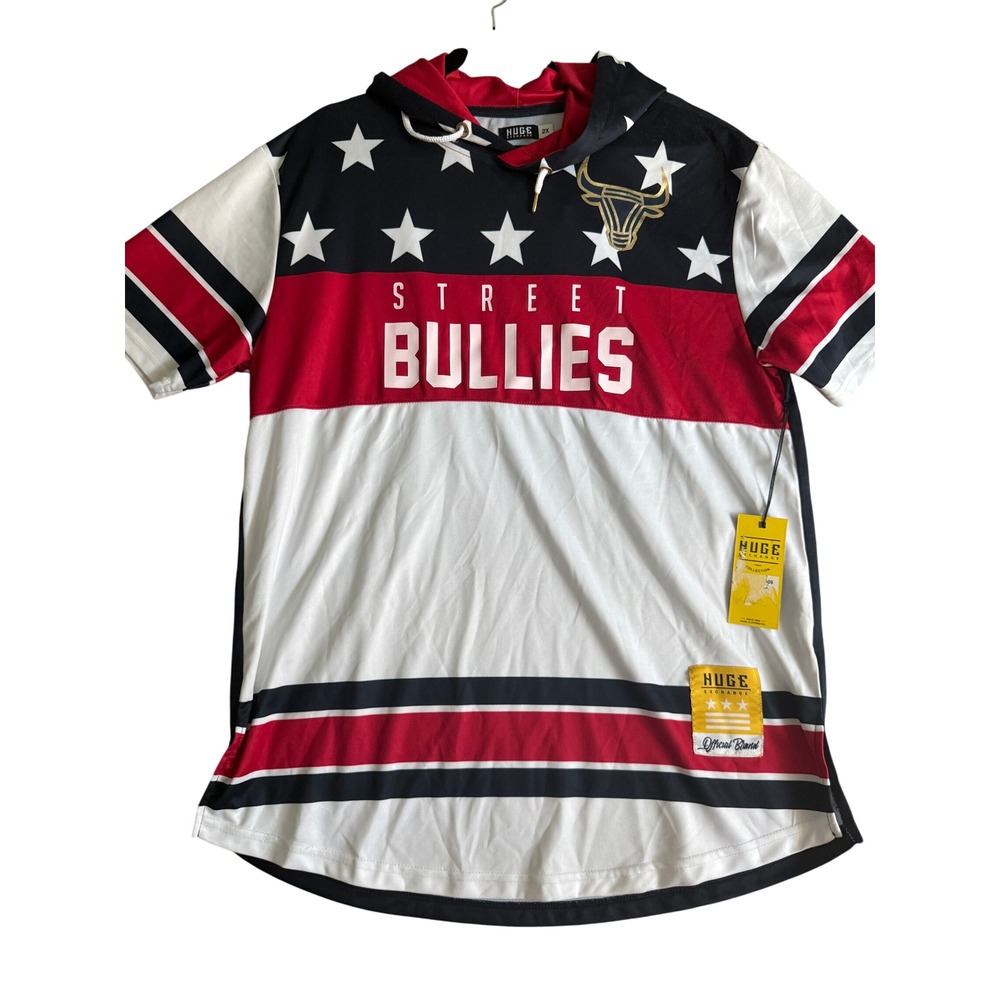 Huge Exchange Street Bullies Americana Hooded Jersey Red White Blue Mens 2X NWT